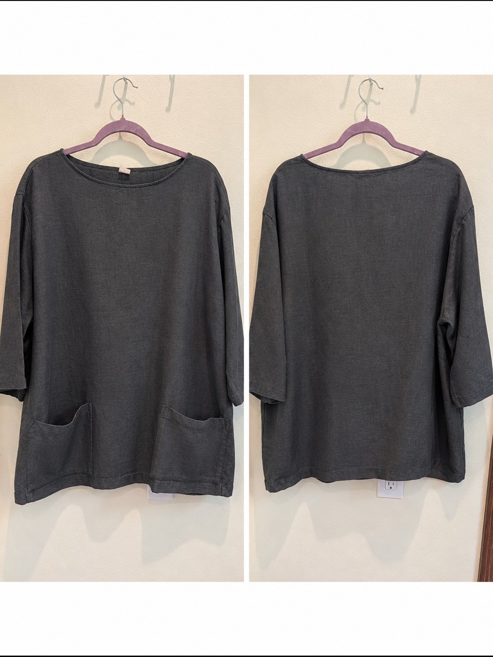 Lintico 100% Linen Oversized Pocket Tunic - Charcoal